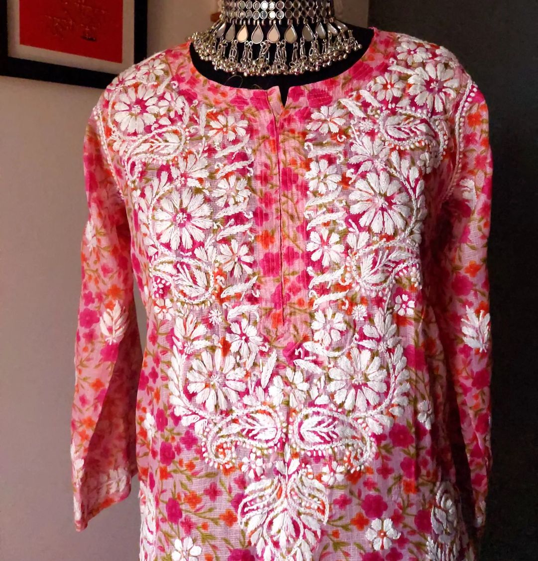 Chikankari long kurti (kota)