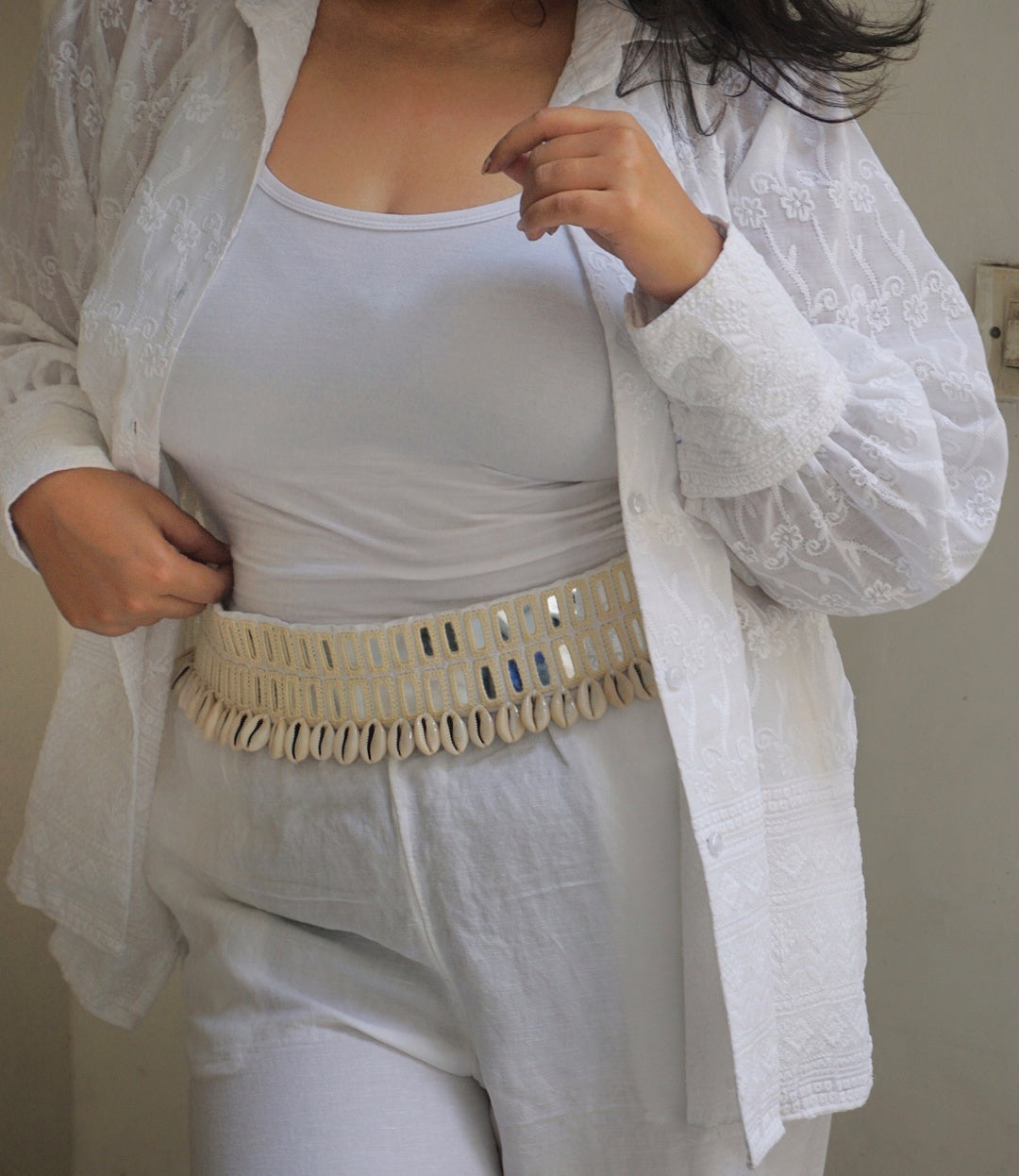 Glass embroidered waist belt