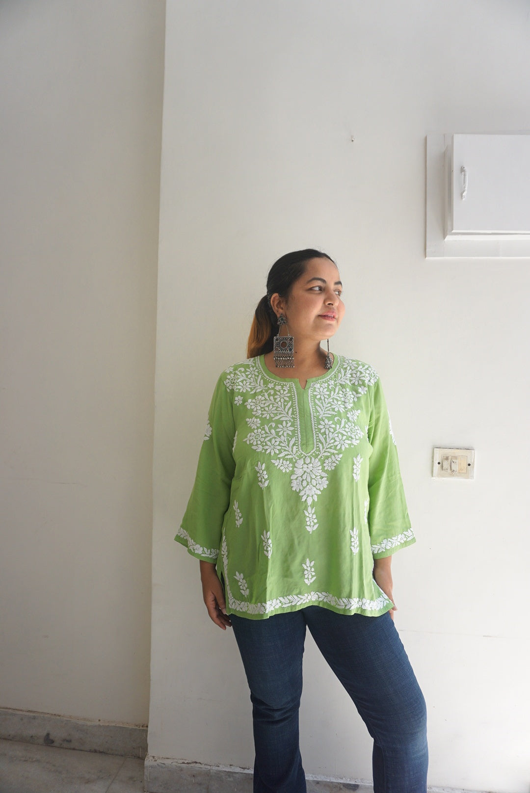 Chikankari mulmul kurti