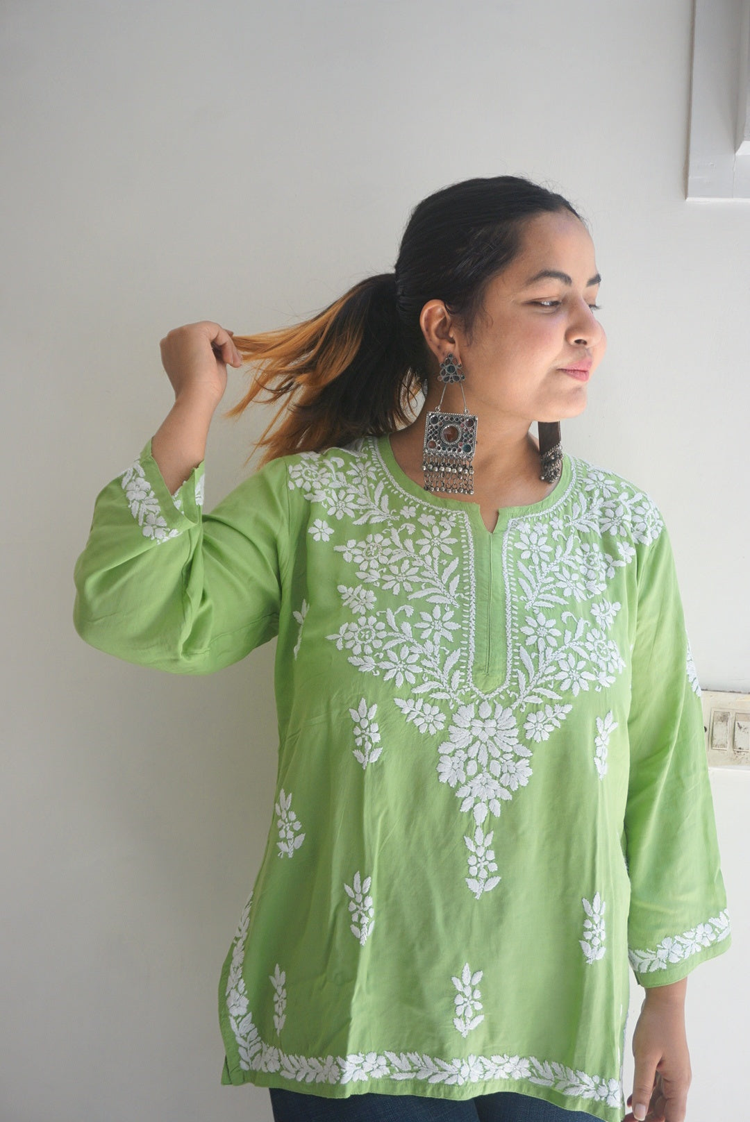 Chikankari mulmul kurti