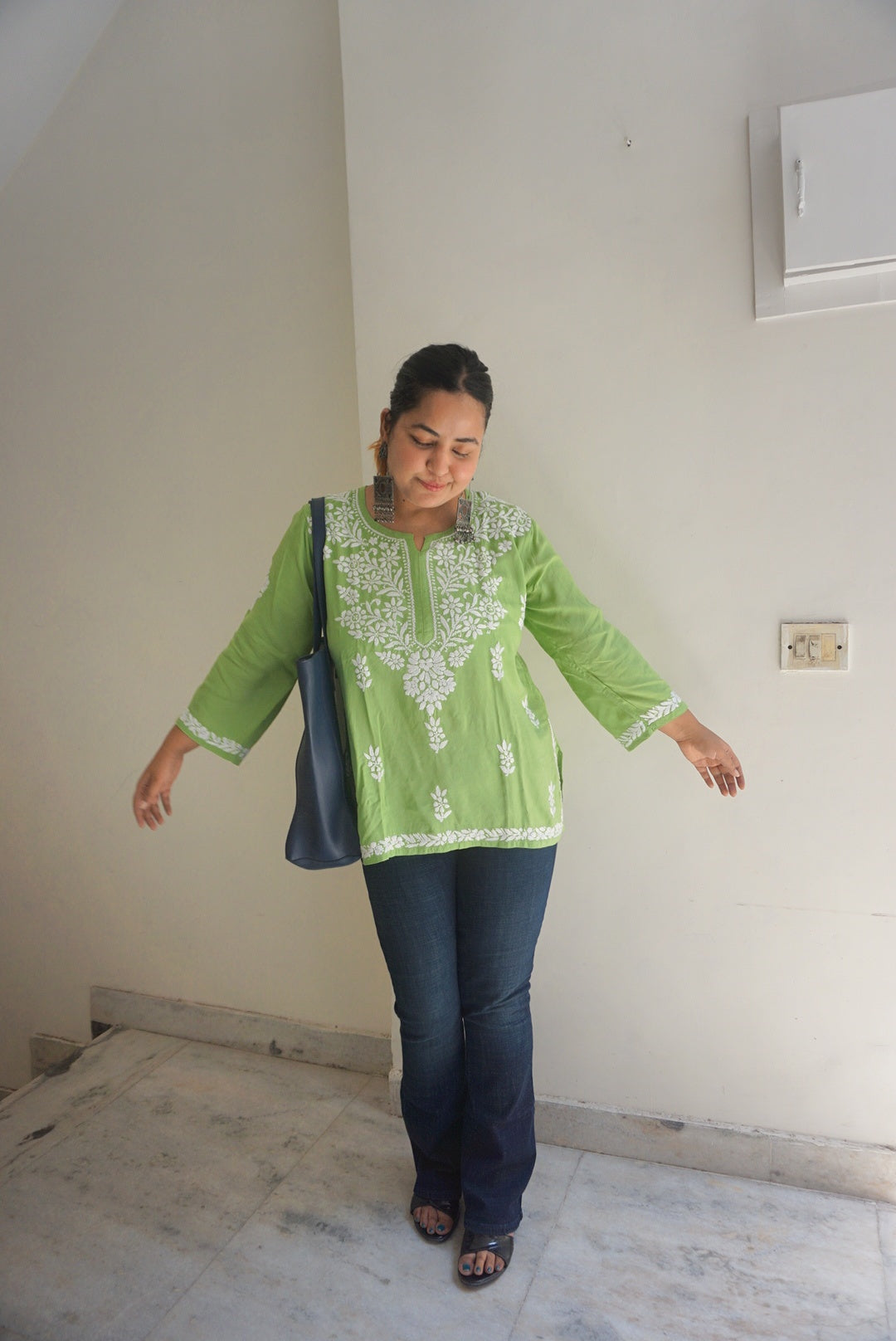 Chikankari mulmul kurti