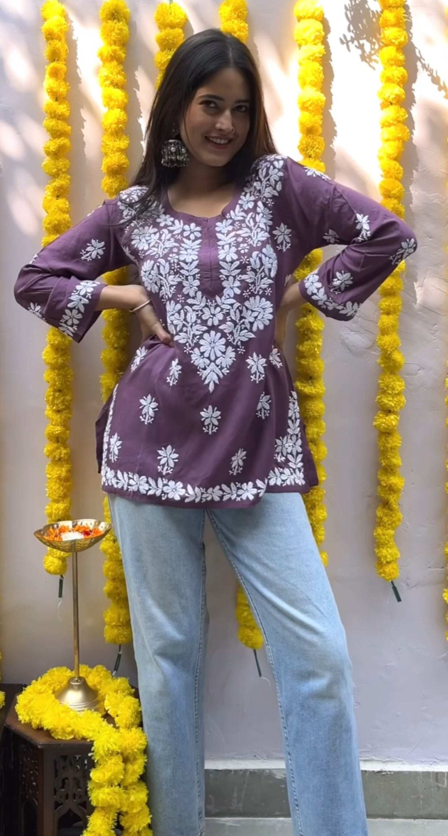 Mulmul short kurti ( lavender)