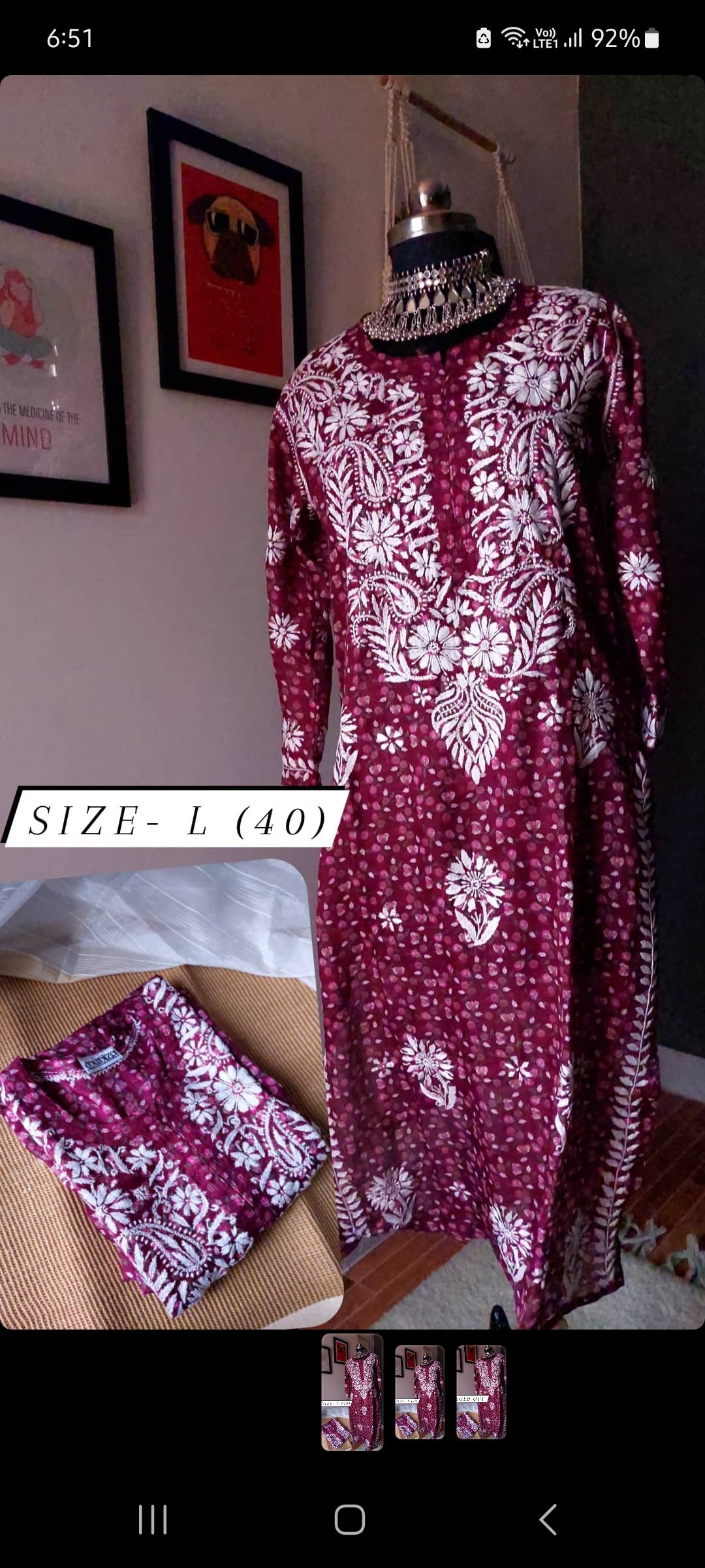Chikankari kurti ( kota)